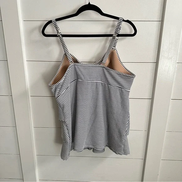 CACIQUE SWIM 18 blue striped ruffle top and bottom woman Tankini coastal - Picture 8 of 12